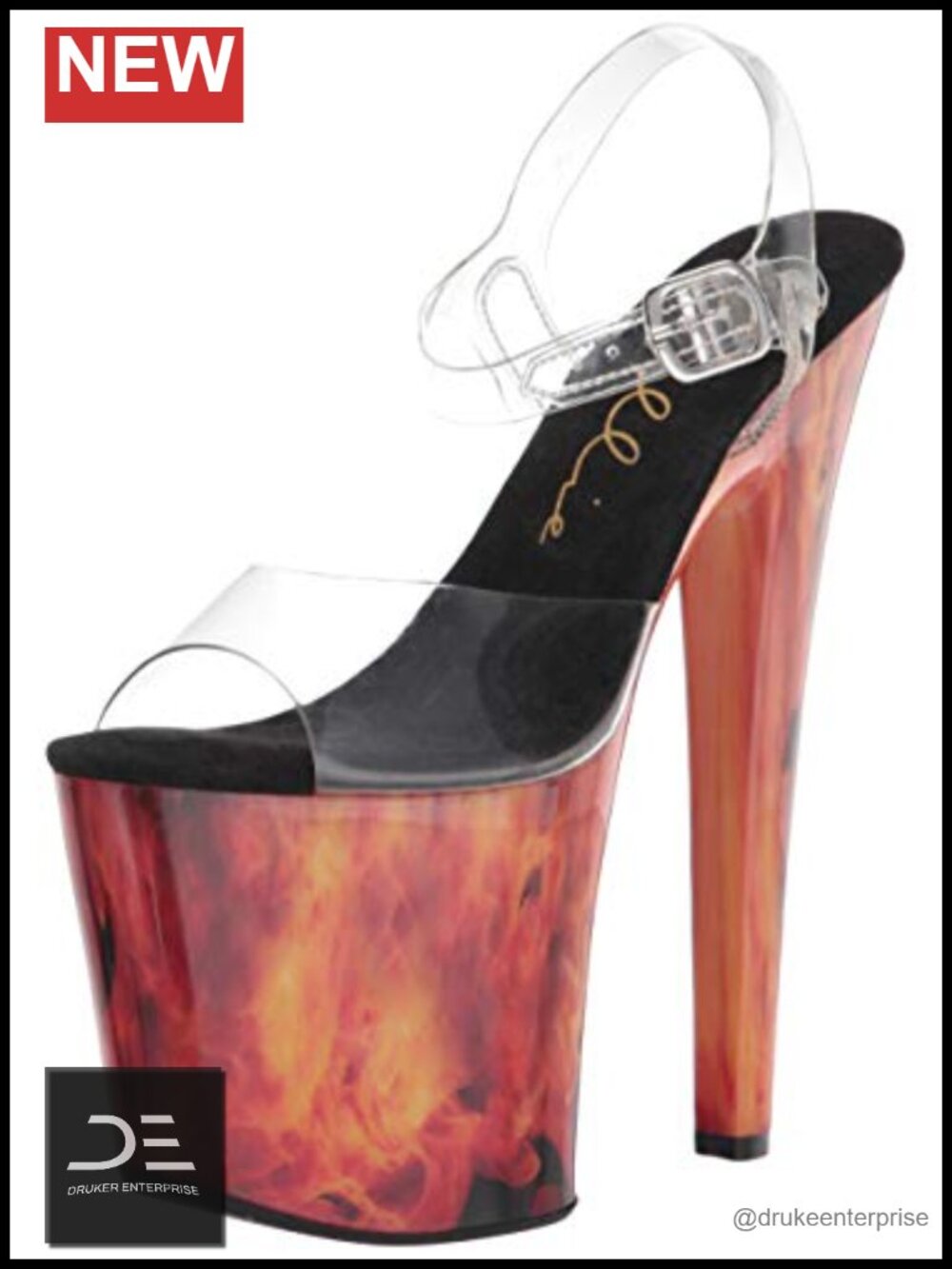 Red Platform Stiletto Sandal with Ankle Strap, Open Toe, 8 Inch Heel, Women's